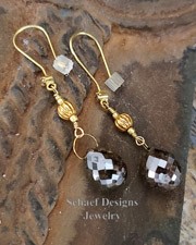 17.5cts chocolate brown diamond briolette and 22kt solid gold dangle earrings | High Roller Collection | Schaef Designs Fine Jewelry | Arizona