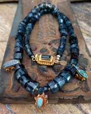 Schaef Designs Indicolite tourmaline, tanzanite, black Ethiopian opal, Australian fire opal & 18kt gold necklace | Arizona