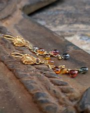  Schaef Designs Padparadscha & Songea Sapphire briolette and 18kt solid gold dangle earrings | Arizona