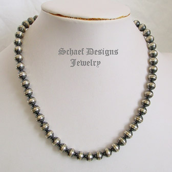  10mm vintage style sterling silver seamed bench bead necklace | Schaef Designs Native American, Southwestern, & turquoise jewelry | New Mexico  