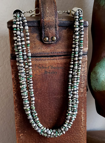Schaef Designs 5 strand hubei green turquoise & oxidized bead necklace | Arizona  