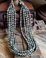 Schaef Designs Hubei green turquoise & sterling silver oxidized bench bead & Navajo pearl Southwestern necklace | Arizona 