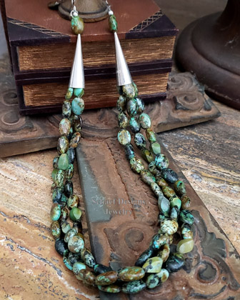 Schaef Designs African turquoise 3 strand Old Santa Fe Style Necklace | Arizona 