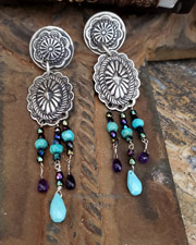 Schaef Designs Amethyst & Sleeping Beauty Turquoise Concho POST Earrings | New Mexico 