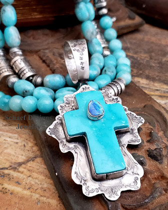 Schaef Designs Ammazonite Opal & Sterling Silver Southwestern Cross Pendant | Arizona
