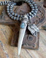 Schaef Designs Deer Antler New Lander Turquoise & Sterling Silver Feather Pendant | Arizona