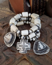 Schaef Designs Deer Antler Shed sterling Silver Navajo Pearls & Anasazi Pottery Shard Stretch Stacking Bracelets | New Mexico