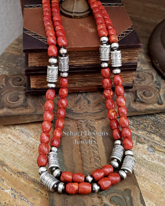 Schaef Designs Apple Coral & sterling silver Southwestern basics tube bead Necklace | Arizona
