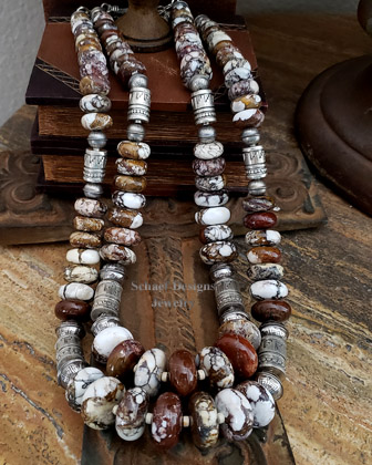 Schaef Designs Large Graduated Arizona Wildhorse Magnesite & Sterling Silver Tube Bead Southwestern Necklace Set  | Arizona 