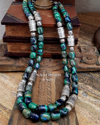 Schaef Designs Azurite Malachite & sterling silver Southwestern basics tube bead Necklace | Arizona