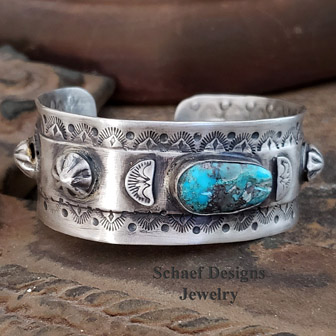  Schaef Designs Bisbee Turquoise & Sterling Silver Southwestern Stacking Unisex Cuff Bracelet | Arizona 