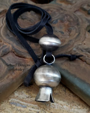 Large Sterling Silver Squash Blossom Navajo Pearl BLACK Leather LONG Necklace | Arizona