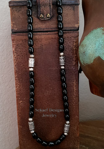Schaef Designs black onyx & Sterling Silver long tube bead necklace | Arizona 