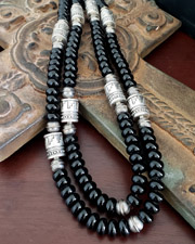 Schaef Designs Black Onyx & Sterling Silver Tube Bead Necklace Set | Arizona