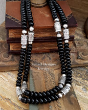 Schaef Designs Black Onyx & Sterling Silver Tube Bead Necklace Set | Arizona