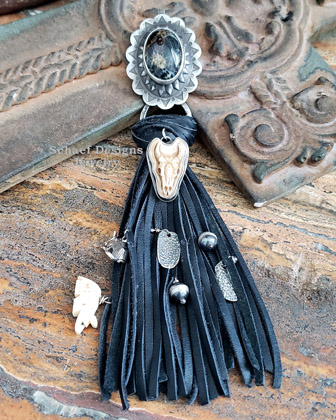 Schaef Designs Southwestern black tassel bone charm pendant | Arizona 