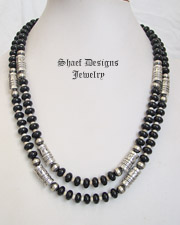 Schaef Designs Black Onyx Bone & Sterling Silver Tube Bead Necklace Set | New Mexico