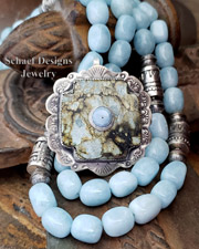 Schaef Designs Southwestern Blue Hubei Turquoise Square Cross Pendant Necklaces | New Mexico