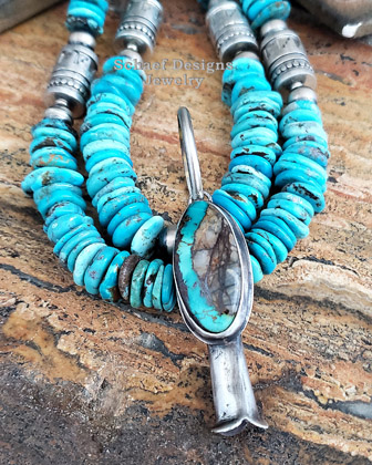Schaef Designs Blue turquoise Squash Blossom Pendant | Arizona