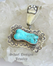  Schaef Designs Southwestern Blue Turquoise & Stamped Sterling Silver Dog Bone Dog Tag Pendant | New Mexico