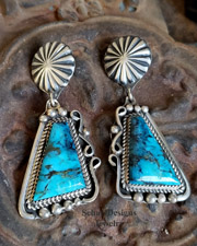  Native American Blue Turquoise & Sterling Silver Artist Signed POST Earrings