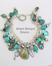  Schaef Designs Boulder Turquoise, Carico Lake Turquoise & Sterling Silver Southwestern Charm Bracelet | New Mexico