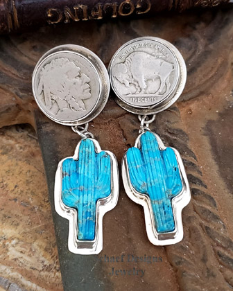 Schaef Designs Turquoise Saguraro Cactus Buffalo Nickel Earrings | Arizona 