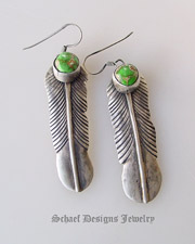 Green Carico Lake & sterling silver native american artist signed feather earrings | Arizona