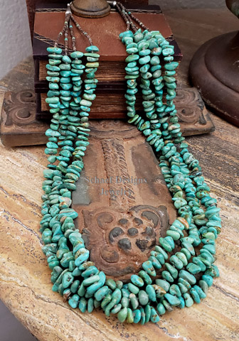Charlene Nez 4 strand green turquoise & pen shell Native American necklace Native American Jewelry   Arizona