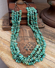 Charlene Nez 4 strand green turquoise & pen shell Native American necklace | Arizona 