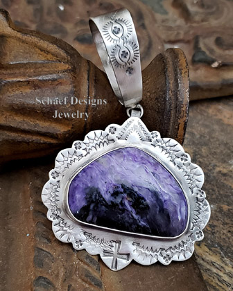  Schaef Designs Charoite & Stamped Sterling Silver Southwestern Pendant | Arizona
