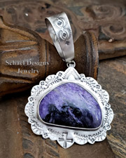  Schaef Designs High Grade Charoite & Stamped Sterling Silver Southwestern Pendant | Arizona