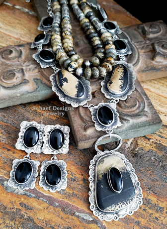 Schaef Designs Cheetah Jasper & Black Onyx Station Necklace | New Mexico 