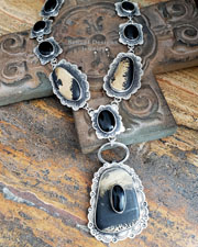 Schaef Designs Variscite Black Onyx & Stamped Sterling Silver Pendant | New Mexico
