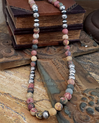 Schaef Designs Southwestern Basics Matte Cherry Creek Jasper & Navajo Pearl Necklace | Arizona