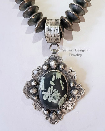 Schaef Designs Chinese writing stone & stamped sterling silver boho southwestern pendant | Arizona 