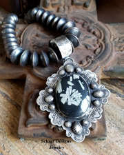Schaef Designs Chinese Writing Stone & Stamped Sterling Silver Southwestern Pendant | Arizona