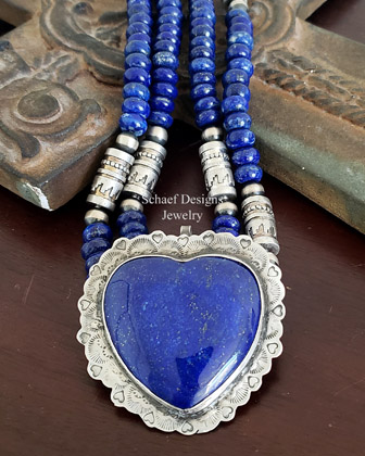 Schaef Designs Cobalt Lapis in Stamped Sterling Silver Southwestern Heart Pendant | Arizona