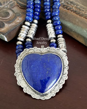 Schaef Designs Cobalt Blue Lapis & Stamped Sterling Silver Southwestern Heart Pendant | New Mexico