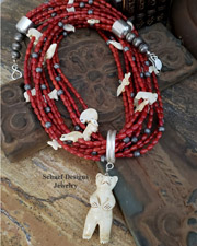 Schaef Designs 10 Strand Coral & Sterling Silver Fetish Necklace & Pendant | New Mexico