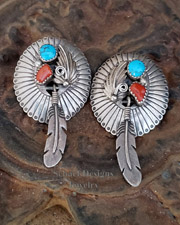   Turquoise & Sterling Silver Long Feather POST Earrings| Schaef Designs Southwestern & Equine Jewelry | Online upscale southwestern equine jewelry boutique gallery | New Mexico
