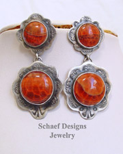 Schaef Designs Crabfire Agate Hand Stamped Sterling Silver POST Earrings | New Mexico