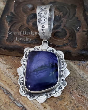 Schaef Designs DEEP PURPLE Tiffany Stone & Stamped Sterling Silver Southwestern Pendant | New Mexico