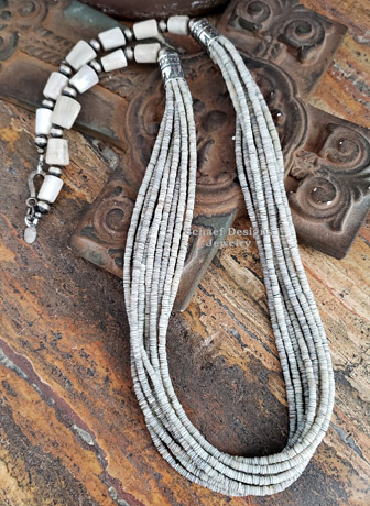 Schaef Designs Antler Bead Navajo Pearl & Shell multi strand long necklace | Arizona 