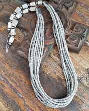Schaef Designs Deer antler, Navajo Pearls & Shell Multi Strand Long Necklace| Arizona