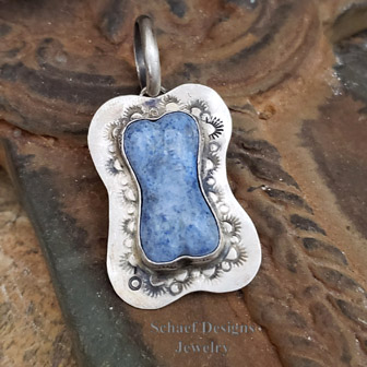  Schaef Designs Southwestern denim dumortierite & sterling silver dog bone dog tag pendant | Arizona 
