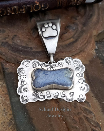  Schaef Designs Denim Dumortierite & Sterling Silver Southwestern Dog Bone Dog Tag pendant | Arizona 
