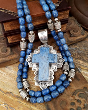 Schaef Designs Denim Lapis & Sterling Silver Southwestern Stacked Cross Pendant | New Mexico