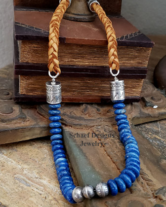 Schaef Designs Denim Lapis Braided Deerskin & Sterling Silver Southwestern Necklace | Arizona  