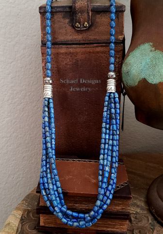 Schaef Designs denim lapis and sterling silver tube bead multi strand long necklace | Arizona